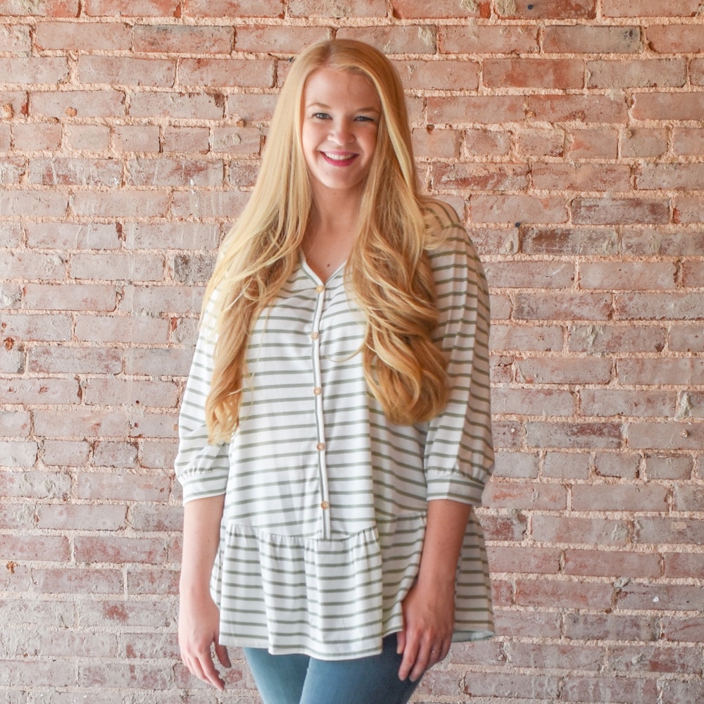 Plus Size Curvy (2X) Green Striped Top